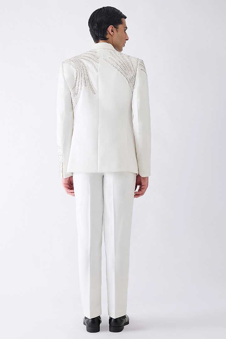 White Satin Crepe Tuxedo Set by Amit Aggarwal Men at Pernia's Pop Up Shop