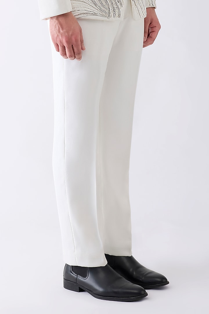 White Satin Crepe Tuxedo Set by Amit Aggarwal Men at Pernia's Pop Up Shop