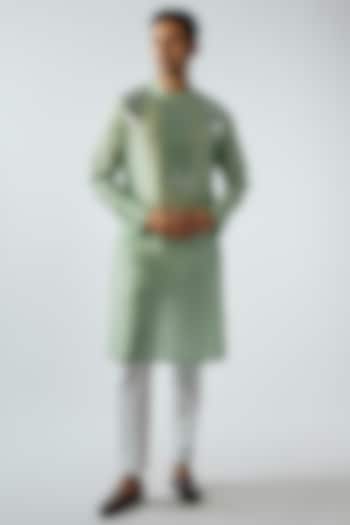 Mint Silk Chanderi Metallic Kurta by Amit Aggarwal Men