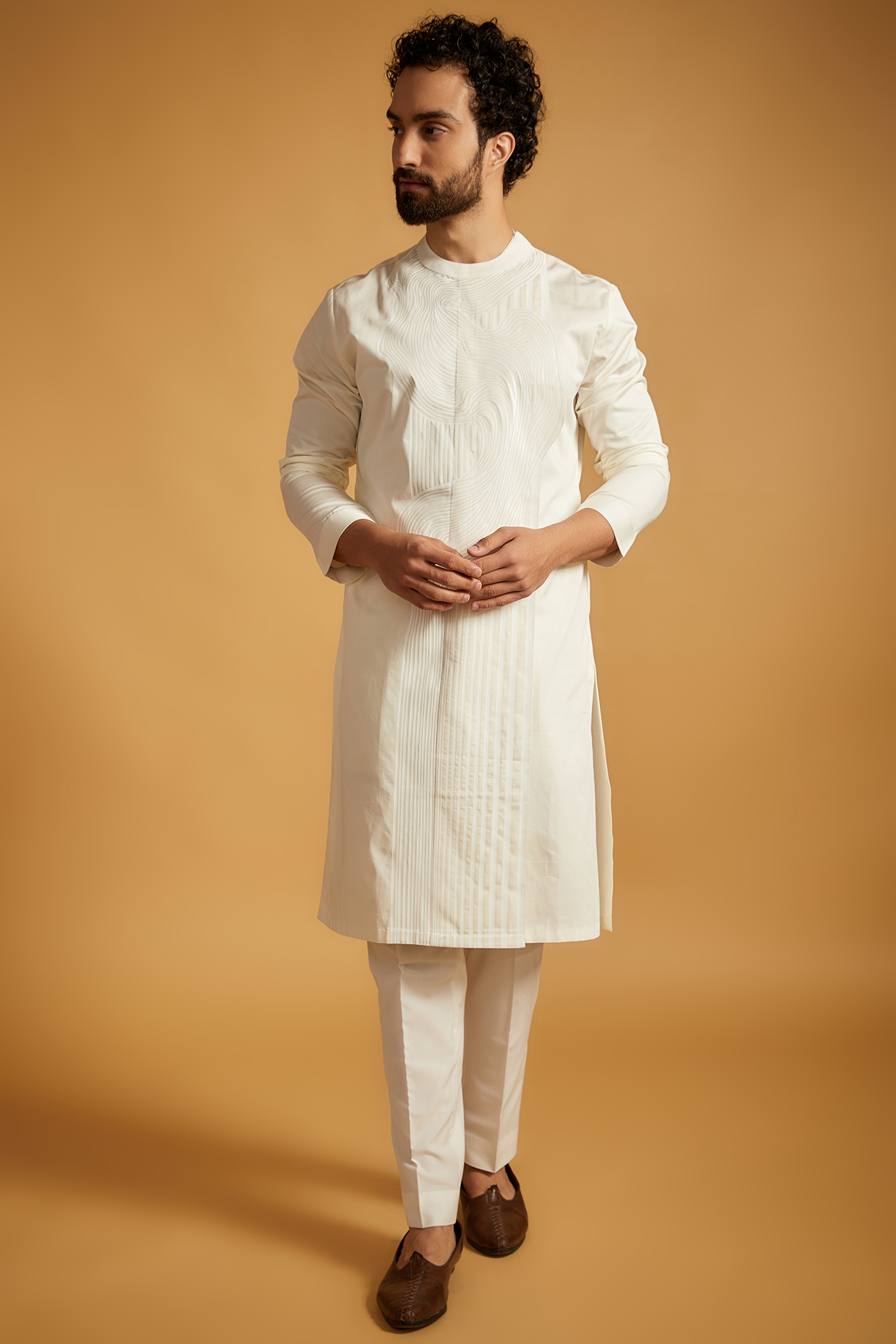 Ivory Metallic Monochrome Kurta by Amit Aggarwal Men