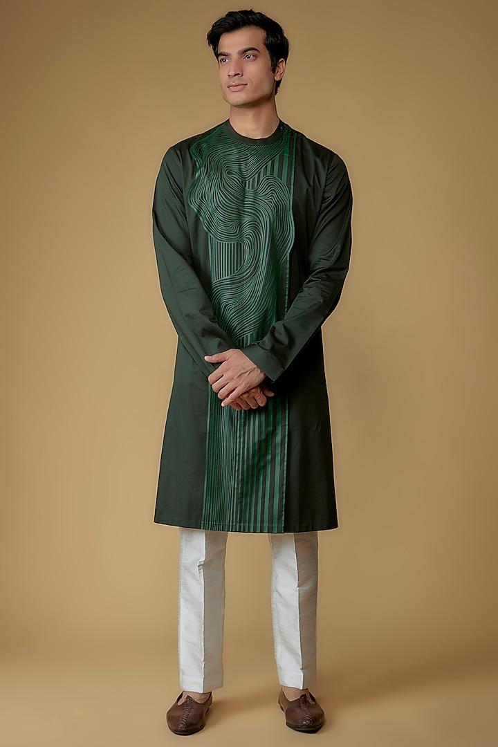 Emerald Metallic Monochrome Kurta by Amit Aggarwal Men