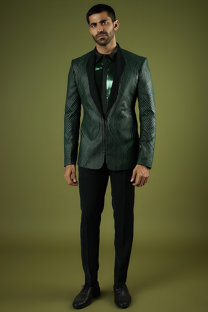 Emerald Metallic & Polymer Tuxedo Set by Amit Aggarwal Men