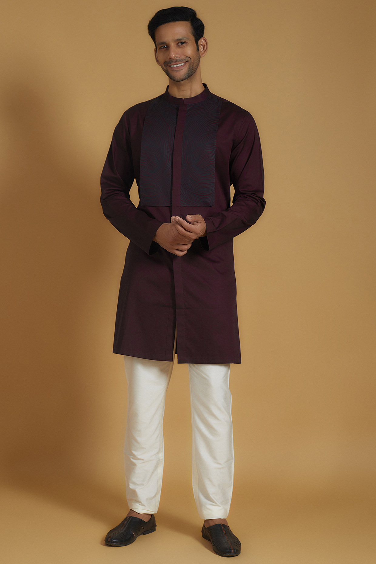 Maroon Metallic Polymer Handwoven Kurta by Amit Aggarwal Men