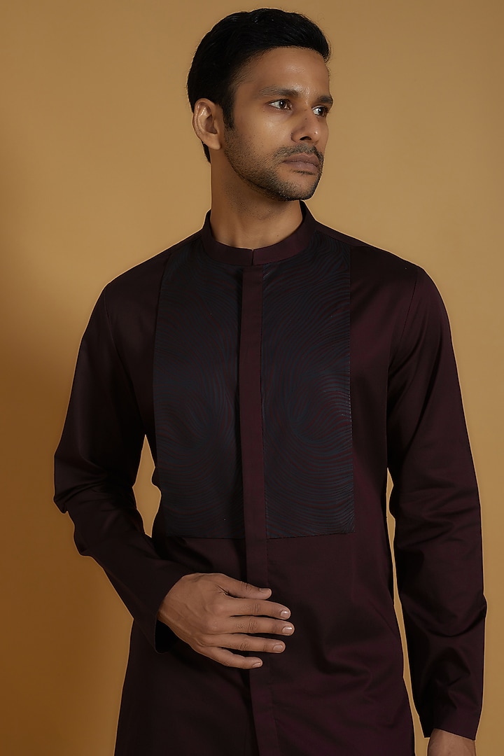 Maroon Metallic Polymer Handwoven Kurta by Amit Aggarwal Men at Pernia's Pop Up Shop