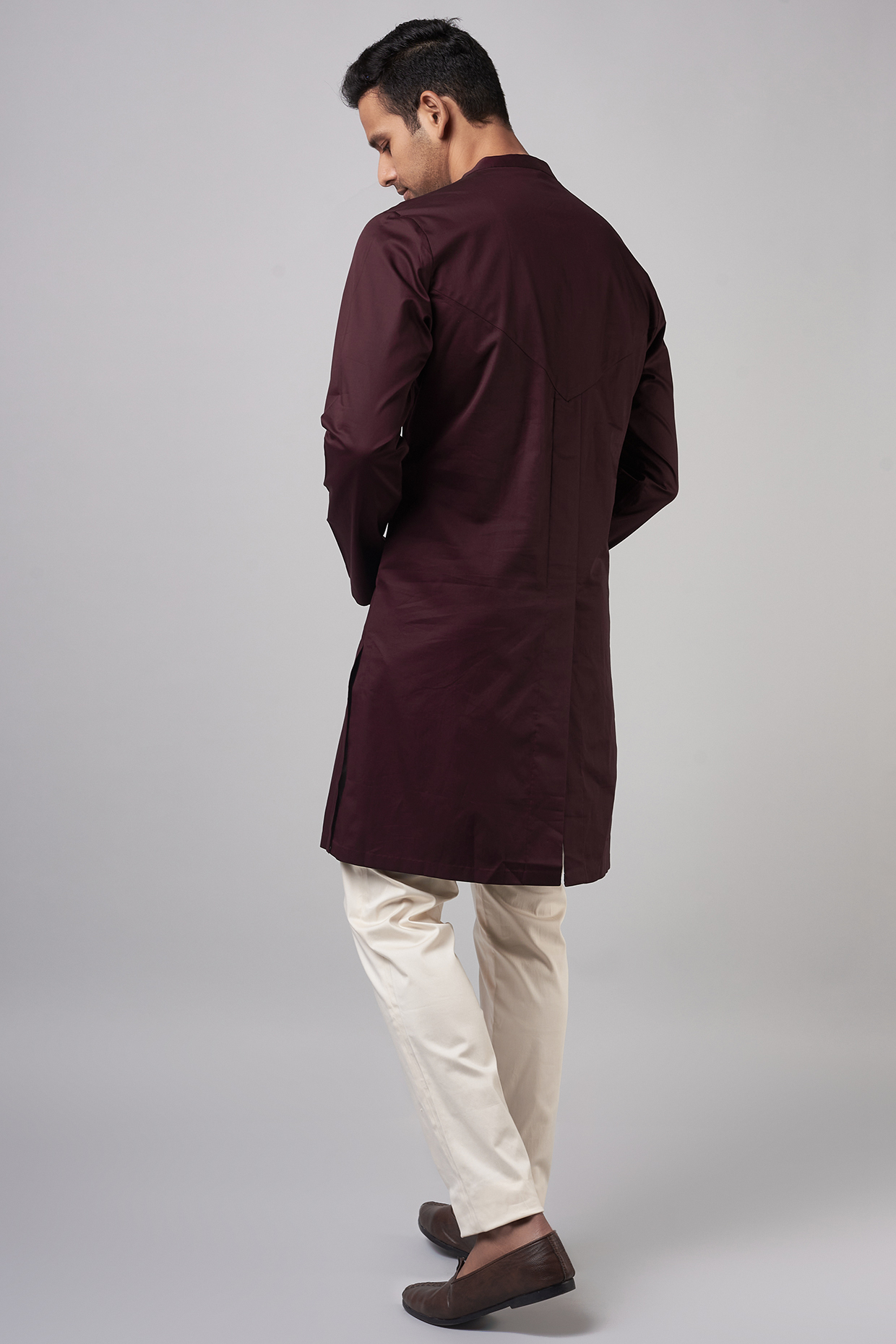 Plum Mesh Fabric Cotton Satin Longline Shirt Design by Amit