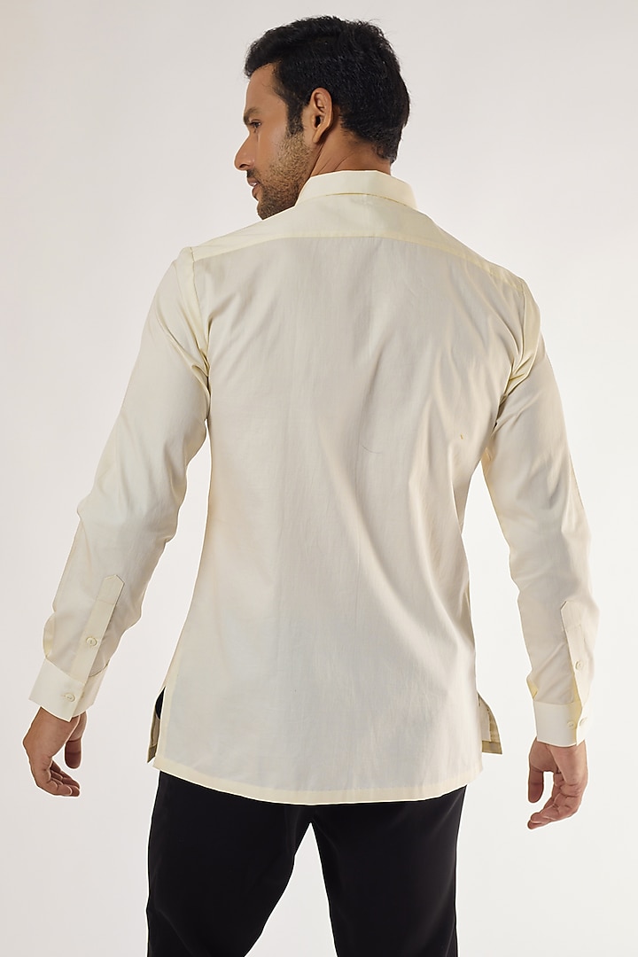 White Cotton Satin Polymer Structured Wedding Shirt by Amit Aggarwal Men at Pernia's Pop Up Shop