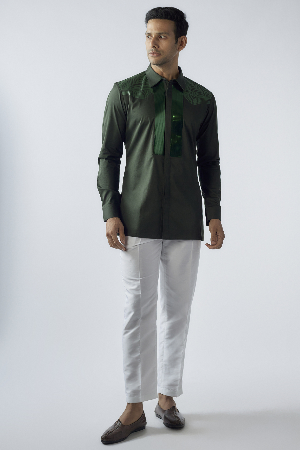 Emerald Cotton Satin Hand Woven Shirt by Amit Aggarwal Men