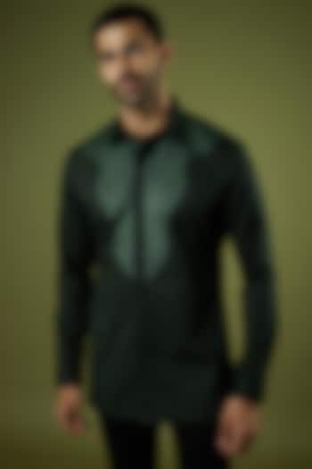 Emerald Cotton Satin Hand Woven Shirt by Amit Aggarwal Men
