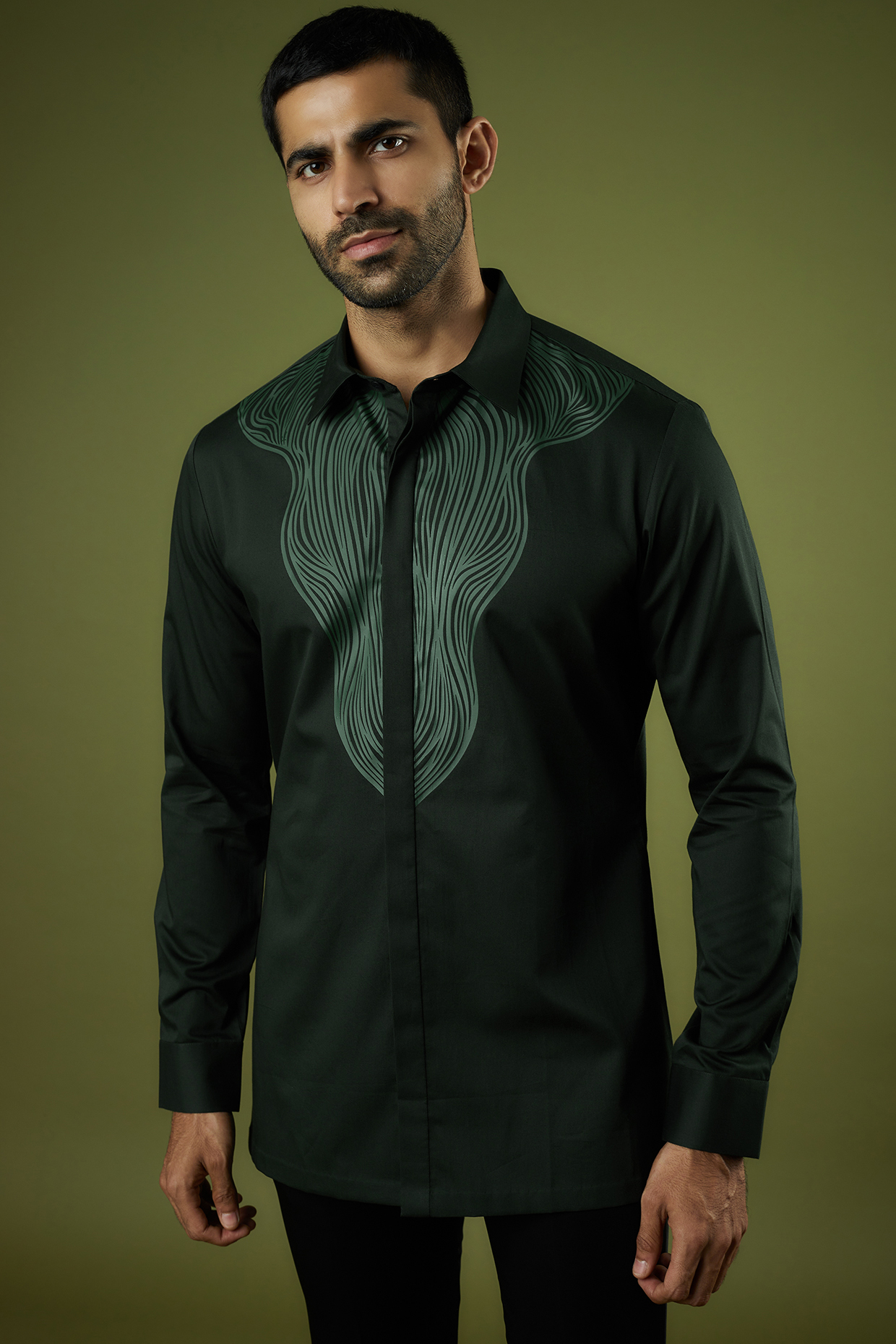 Emerald Cotton Satin Hand Woven Shirt by Amit Aggarwal Men