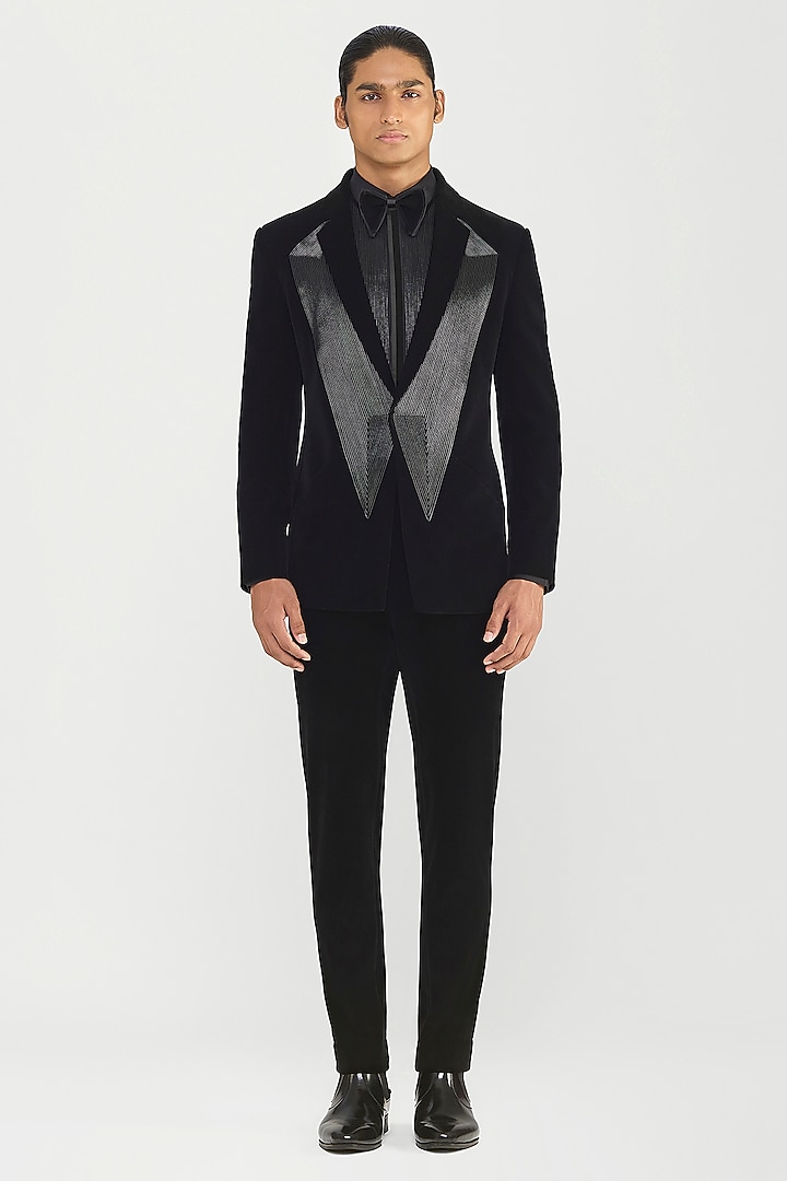 Black Velvet Tuxedo Set by Amit Aggarwal Men 