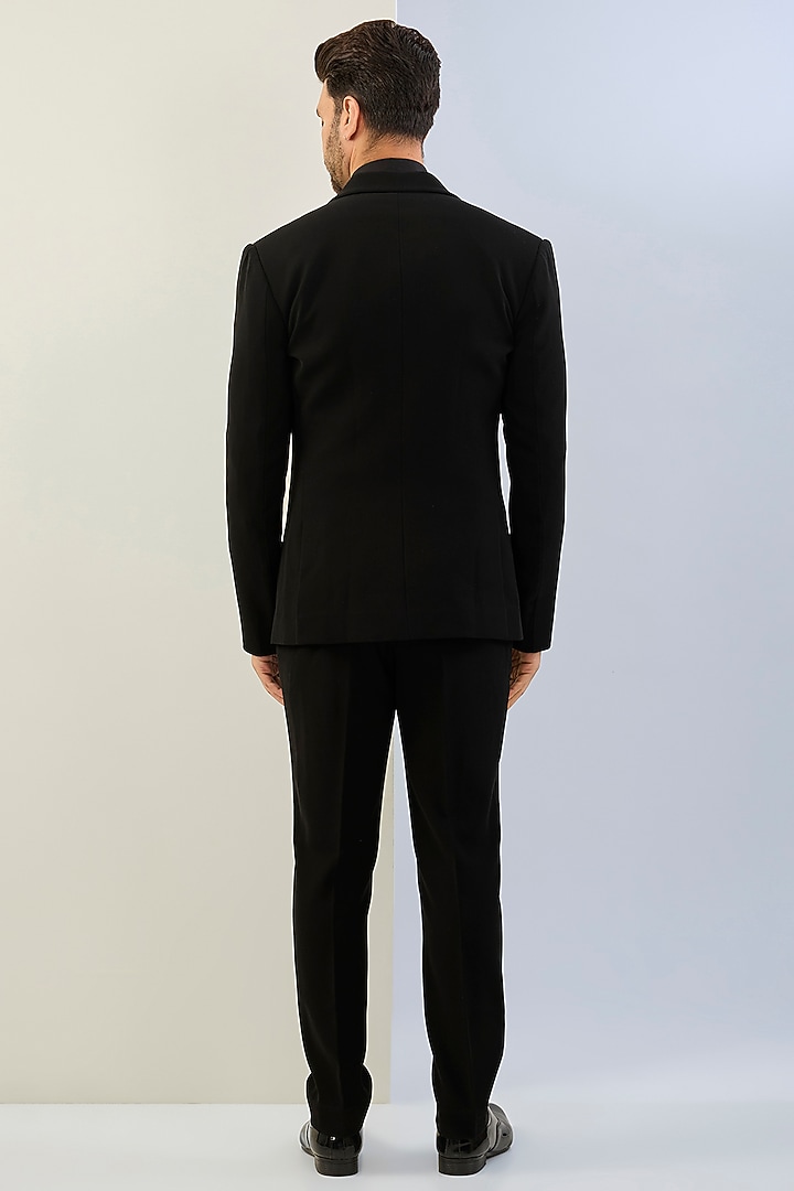 Black Suiting Fabric Glass Bead Tuxedo Set by Amit Aggarwal Men at Pernia's Pop Up Shop