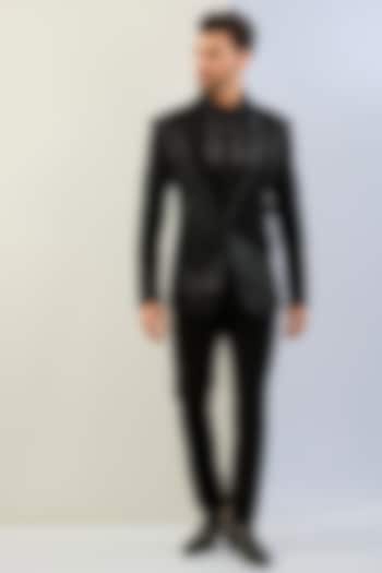 Black Suiting Fabric Glass Bead Tuxedo Set by Amit Aggarwal Men at Pernia's Pop Up Shop
