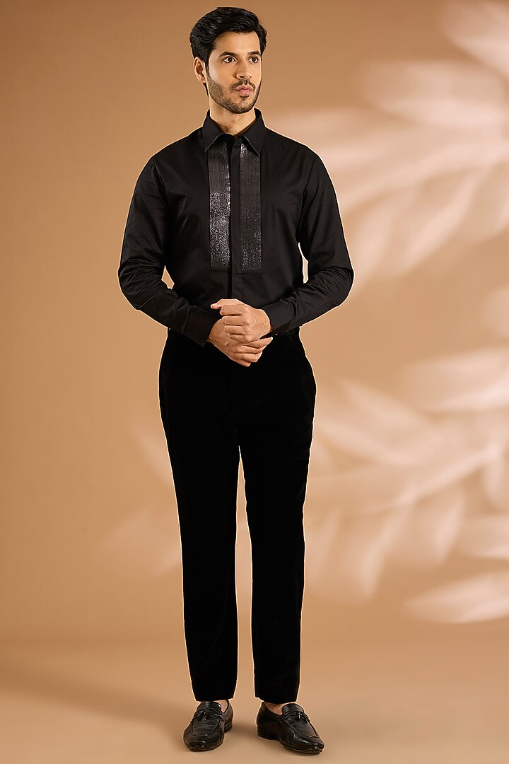 Black Velvet Tuxedo Set by Amit Aggarwal Men at Pernia's Pop Up Shop