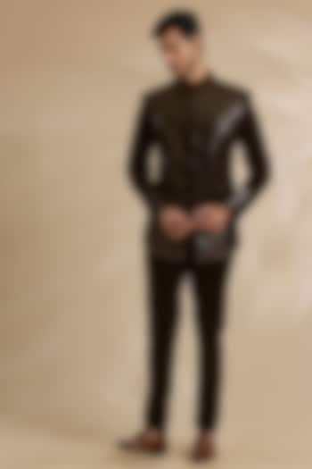 Brown Velvet & Satin Cotton Bandhgala Set by Amit Aggarwal Men at Pernia's Pop Up Shop