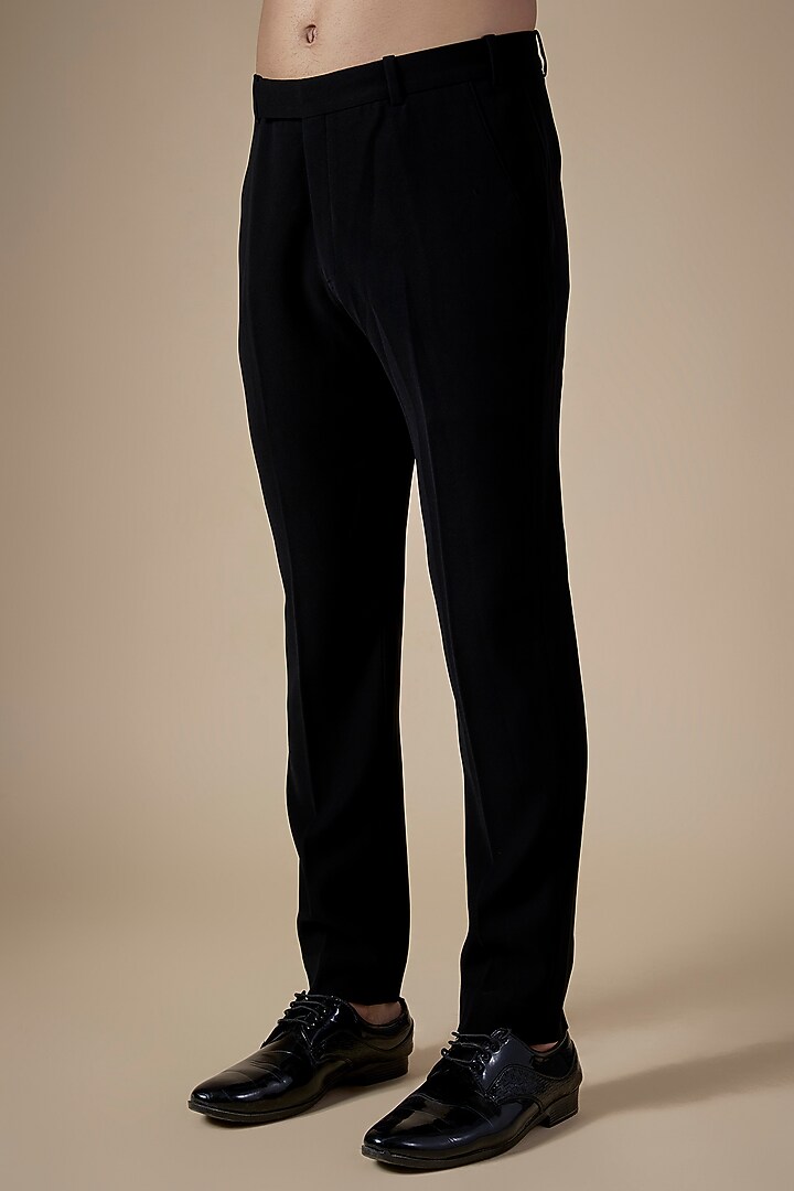 Black Stretch Crepe Pants by Amit Aggarwal Men at Pernia's Pop Up Shop
