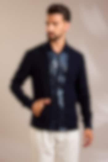 Ink Blue Crepe Jacket by Amit Aggarwal Men at Pernia's Pop Up Shop