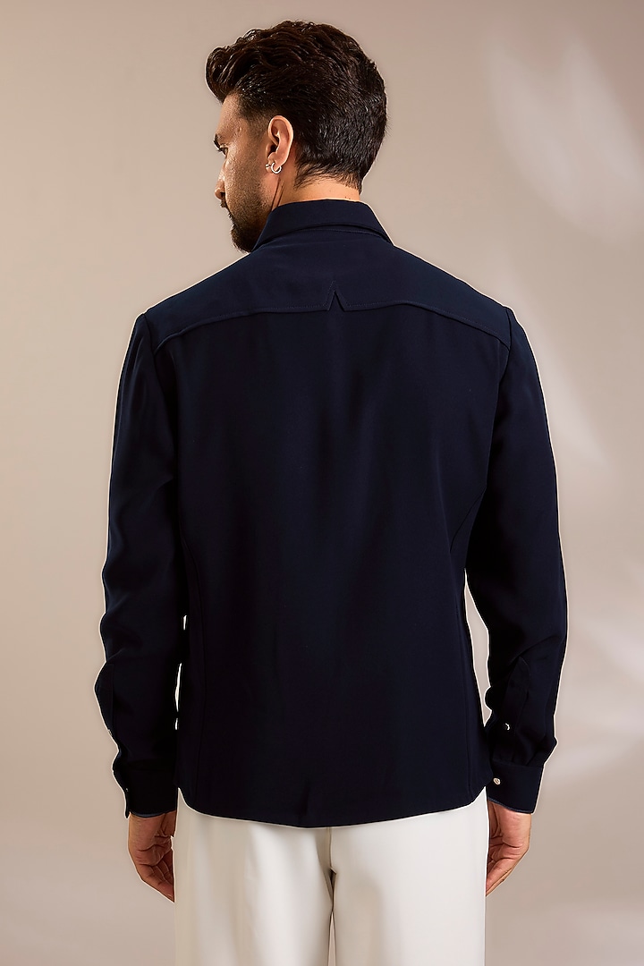 Ink Blue Crepe Jacket by Amit Aggarwal Men at Pernia's Pop Up Shop