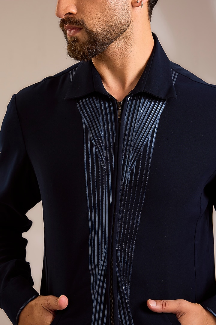 Ink Blue Crepe Jacket by Amit Aggarwal Men at Pernia's Pop Up Shop