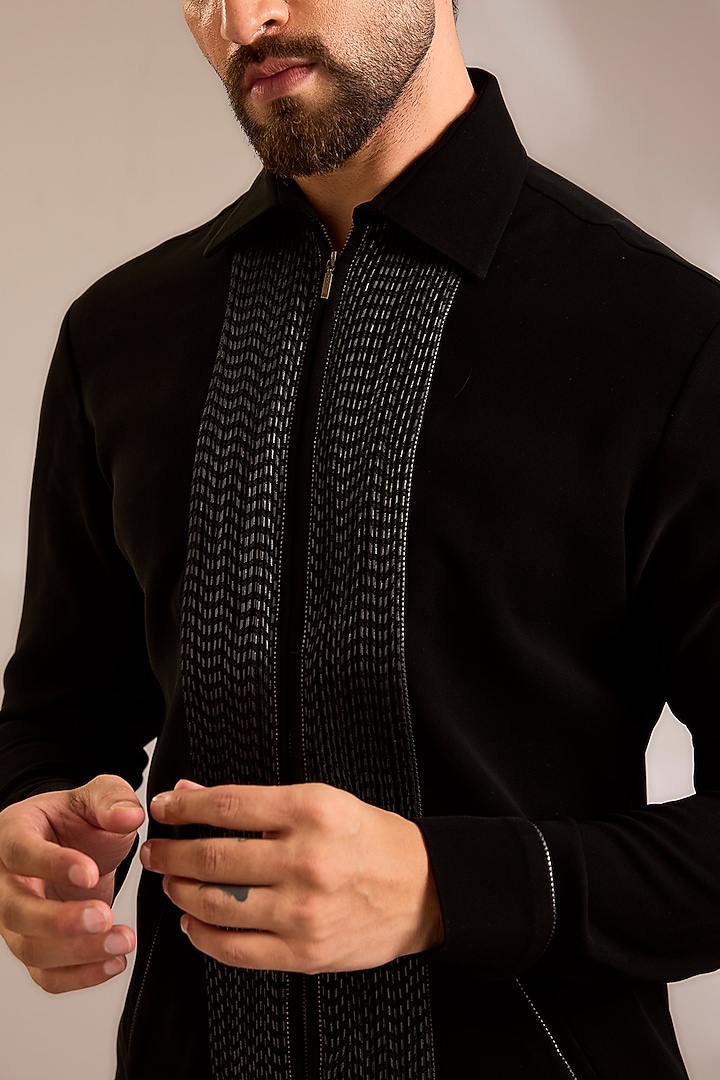 Black Crepe Jacket by Amit Aggarwal Men at Pernia's Pop Up Shop