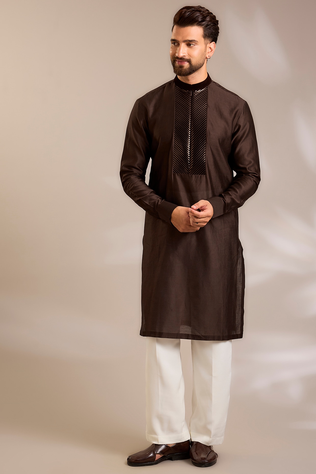Amit Aggarwal Brown Chanderi Silk Kurta