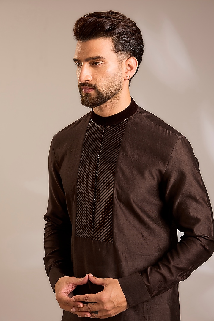 Brown Chanderi Silk Kurta by Amit Aggarwal Men at Pernia's Pop Up Shop