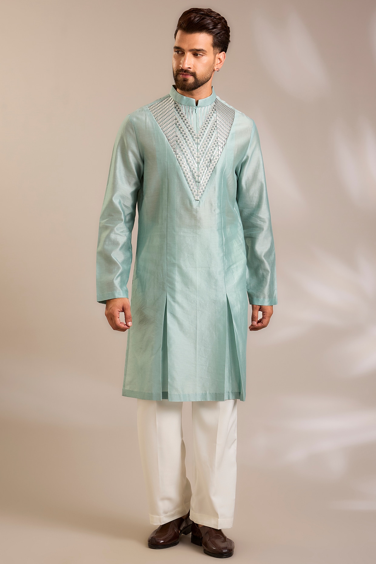 Amit Aggarwal Ice Blue Chanderi Silk Kurta