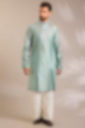 Ice Blue Chanderi Silk Kurta by Amit Aggarwal Men at Pernia's Pop Up Shop