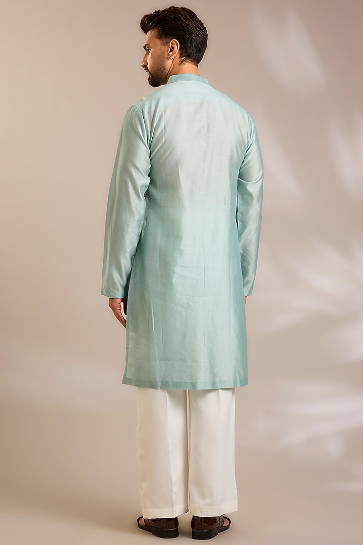 Ice Blue Chanderi Silk Kurta by Amit Aggarwal Men at Pernia's Pop Up Shop