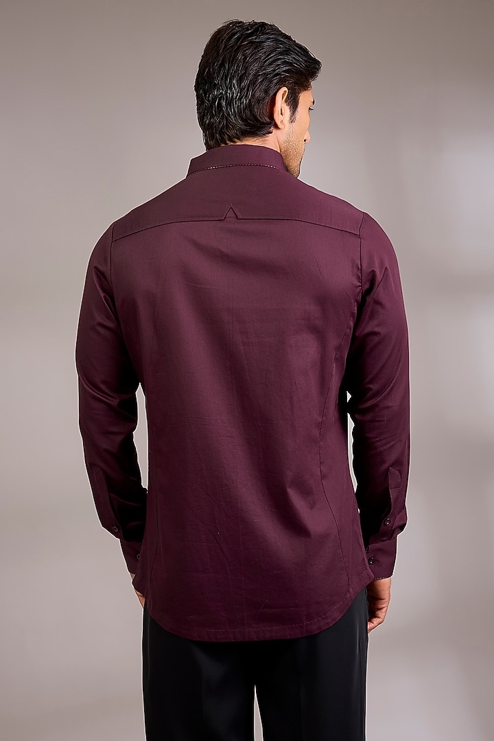 Plum Cotton Satin Wedding Shirt by Amit Aggarwal Men at Pernia's Pop Up Shop