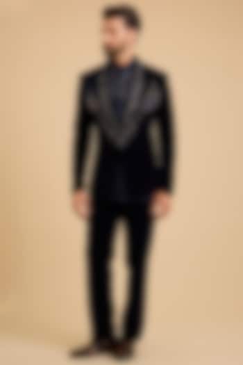 Ink Blue Velvet Tuxedo Set by Amit Aggarwal Men at Pernia's Pop Up Shop