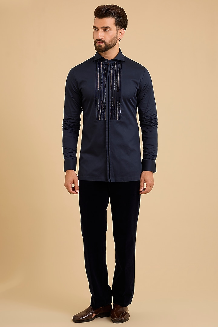 Ink Blue Velvet Tuxedo Set by Amit Aggarwal Men at Pernia's Pop Up Shop