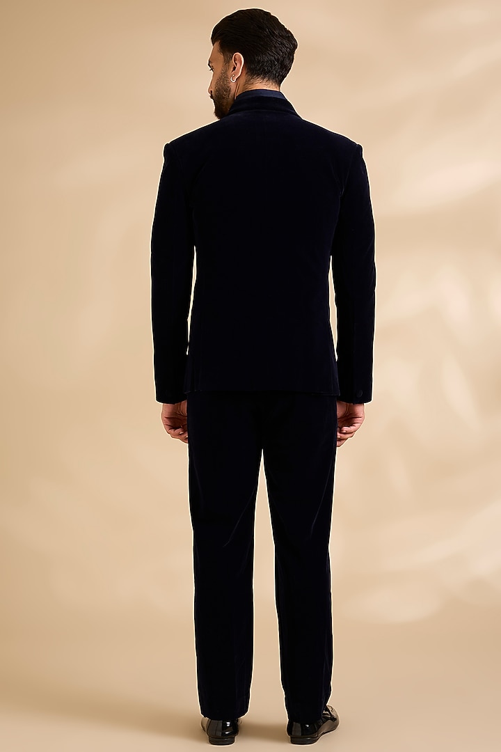 Ink Blue Velvet Embroidered Tuxedo Set by Amit Aggarwal Men at Pernia's Pop Up Shop