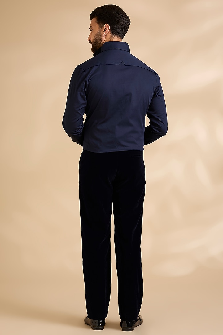 Ink Blue Velvet Embroidered Tuxedo Set by Amit Aggarwal Men at Pernia's Pop Up Shop