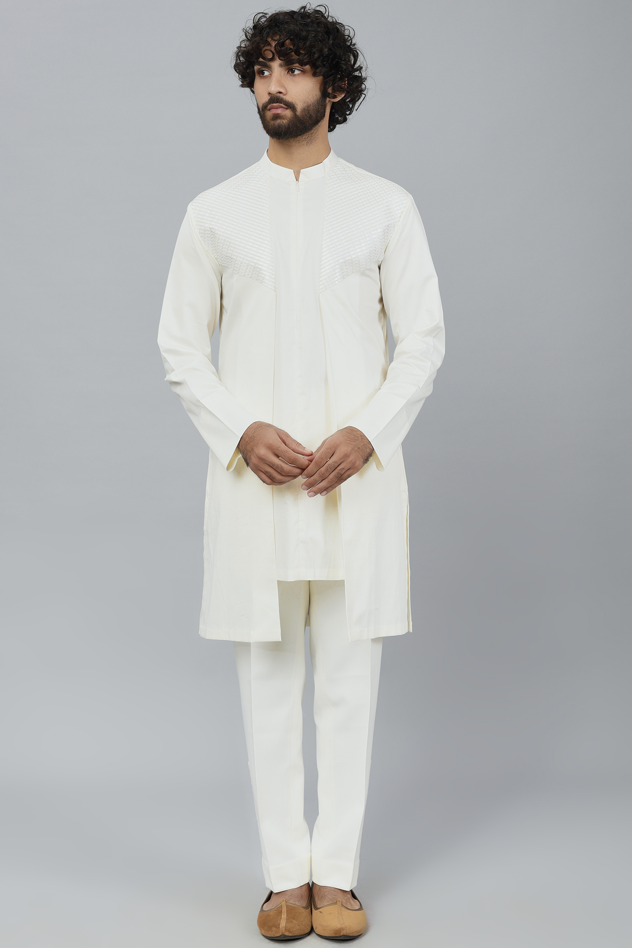 White Mesh Fabric Pant Set by Amit Aggarwal Men at Pernia's Pop Up Shop