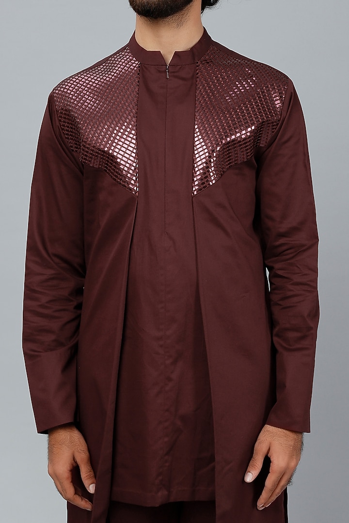 Maroon Mesh Fabric Pant Set by Amit Aggarwal Men at Pernia's Pop Up Shop