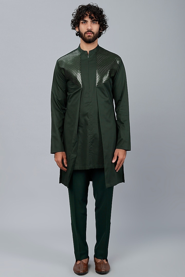 Green Mesh Fabric Pant Set by Amit Aggarwal Men