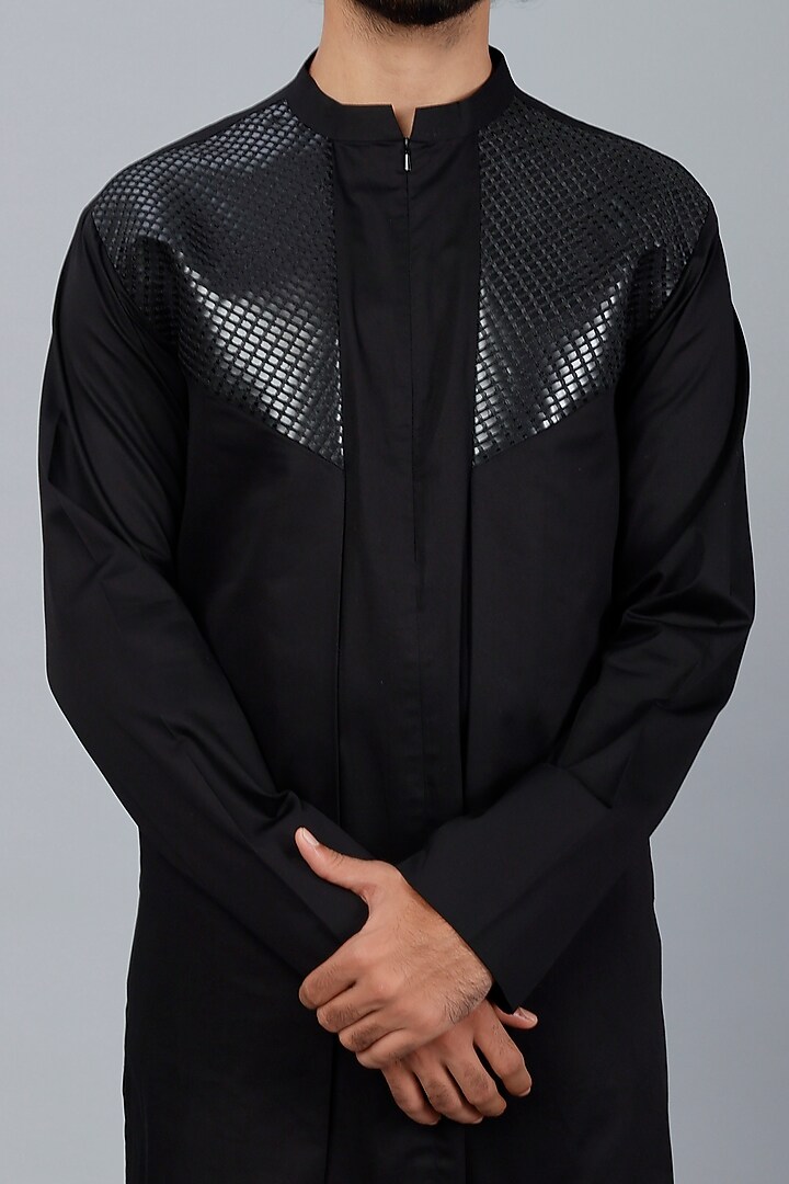 Black Mesh Fabric Pant Set by Amit Aggarwal Men at Pernia's Pop Up Shop