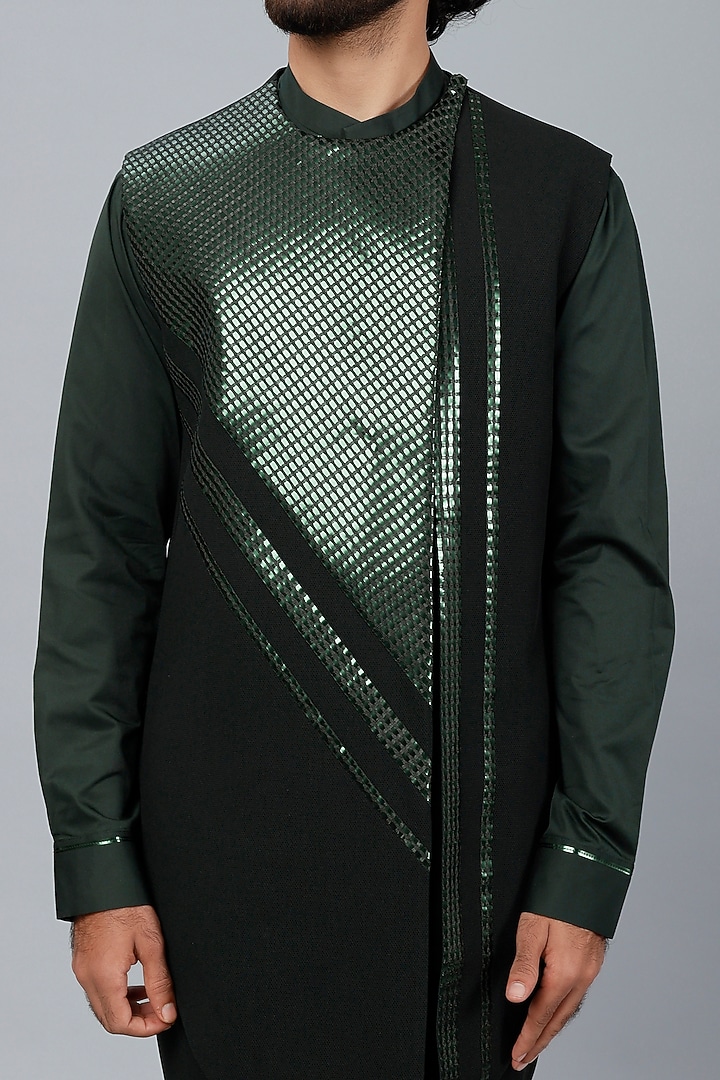 Green Stretch Crepe Tapered Pant Set by Amit Aggarwal Men at Pernia's Pop Up Shop