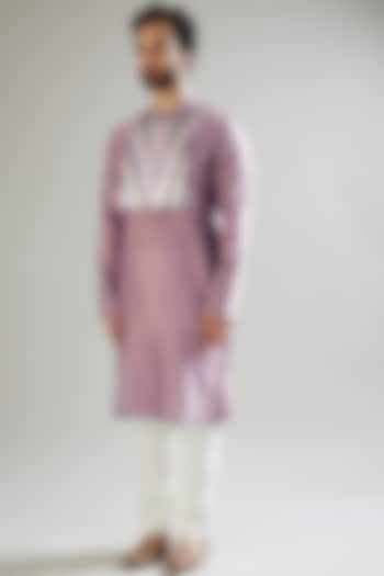 Purple Striped Fabric & Silk Chanderi Kurta Set by Amit Aggarwal Men