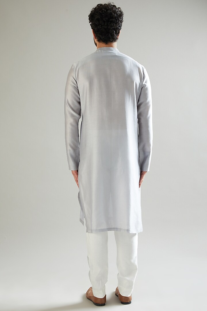 Grey Silk Chanderi Kurta Set by Amit Aggarwal Men at Pernia's Pop Up Shop