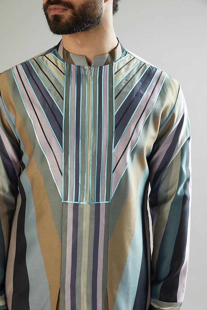 Multi-Coloured Poly Chanderi Kurta Set by Amit Aggarwal Men at Pernia's Pop Up Shop