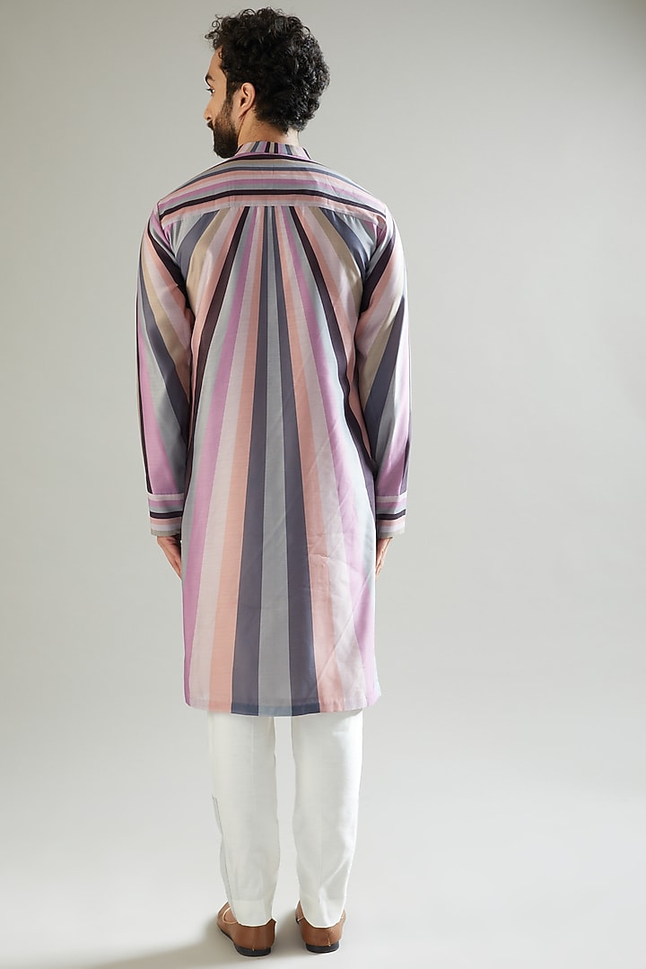 Multi-Colored Poly Chanderi Overlapped Kurta Set by Amit Aggarwal Men at Pernia's Pop Up Shop