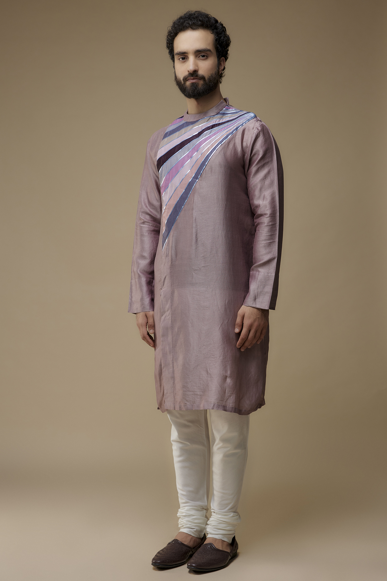 Rose Pink Silk Chanderi Kurta Set by Amit Aggarwal Men