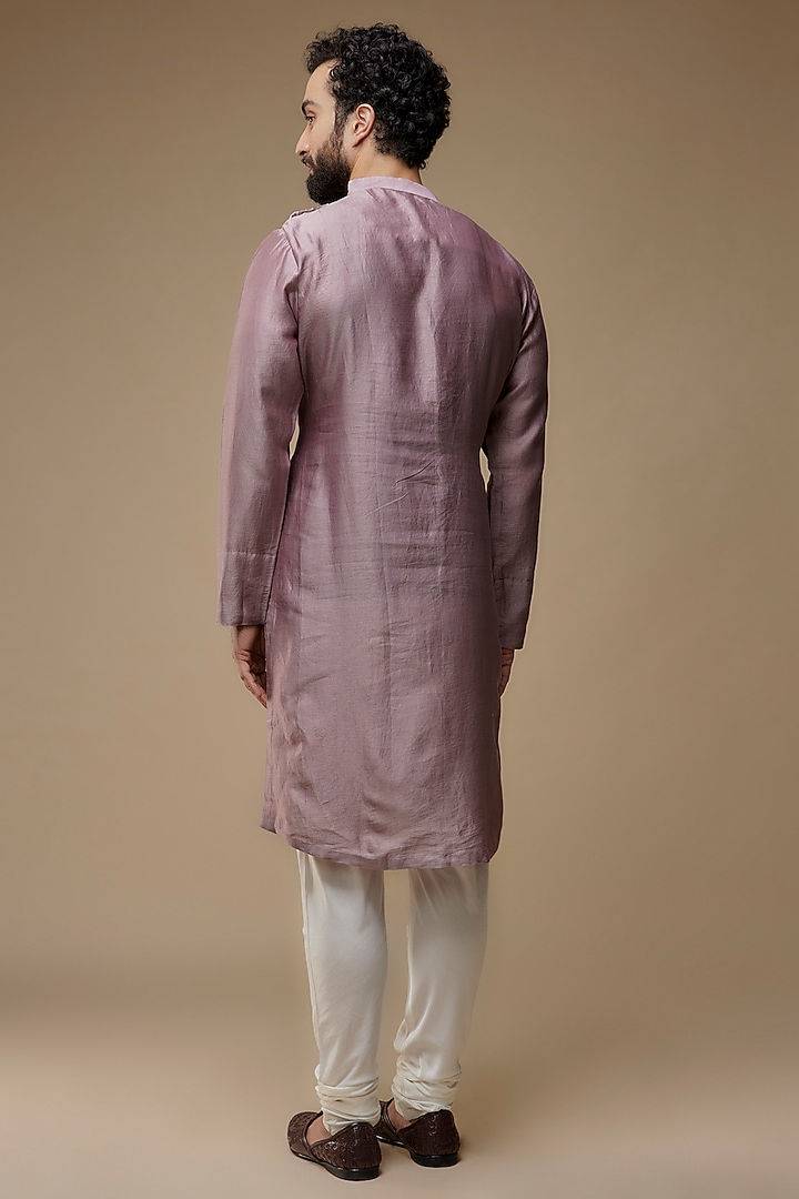Rose Pink Silk Chanderi Kurta Set by Amit Aggarwal Men at Pernia's Pop Up Shop