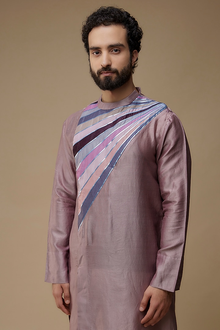 Rose Pink Silk Chanderi Kurta Set by Amit Aggarwal Men at Pernia's Pop Up Shop