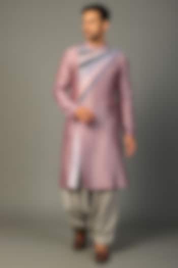 Rose Pink Silk Chanderi Kurta Set by Amit Aggarwal Men