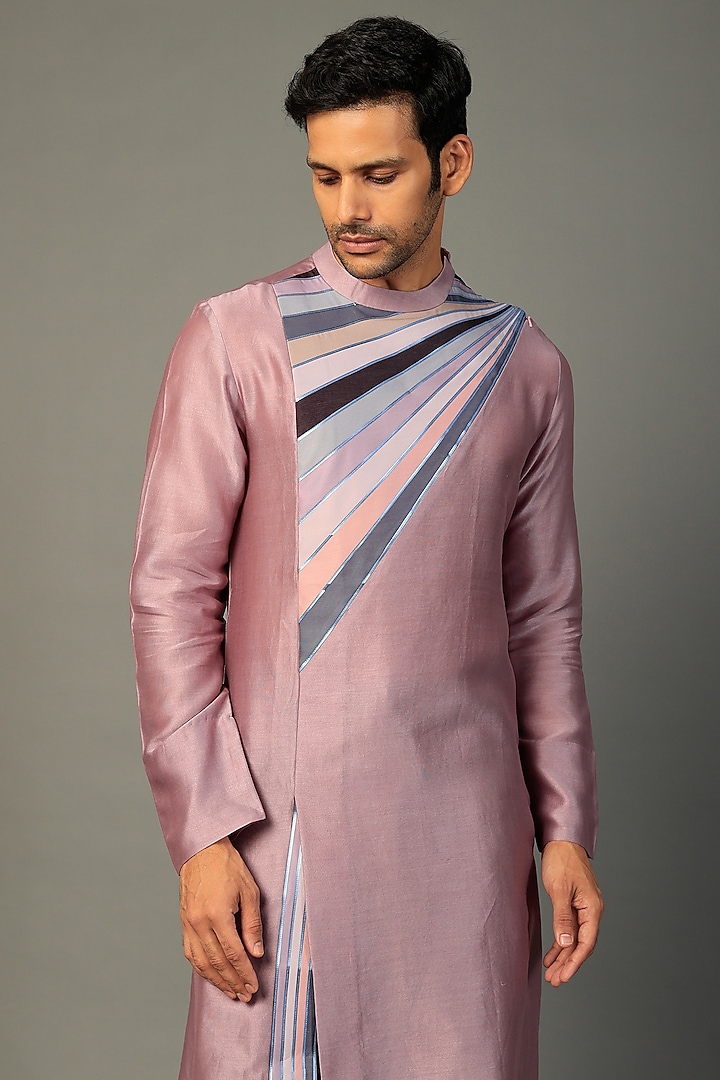 Rose Pink Silk Chanderi Kurta Set by Amit Aggarwal Men at Pernia's Pop Up Shop