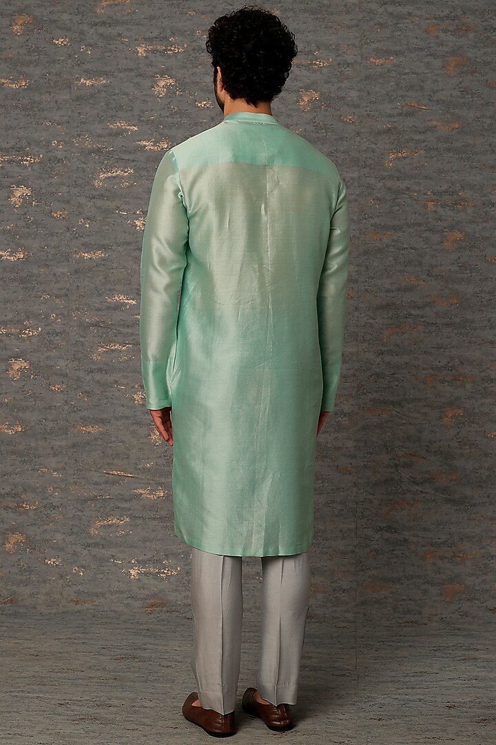 Mint Green Silk Chanderi Kurta by Amit Aggarwal Men at Pernia's Pop Up Shop