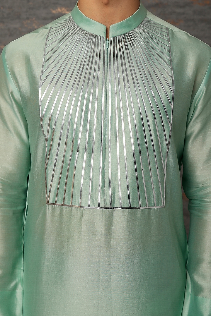Mint Green Silk Chanderi Kurta by Amit Aggarwal Men at Pernia's Pop Up Shop
