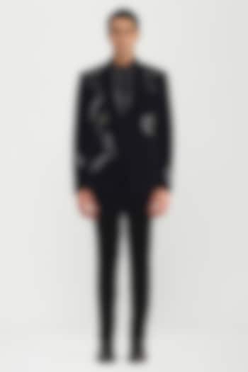 Black Velvet Glass Beaded Tuxedo Set by Amit Aggarwal Men at Pernia's Pop Up Shop